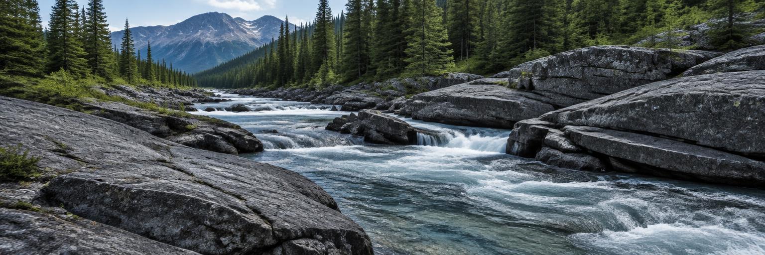 Agua fluyendo entre rocas de un río de montaña